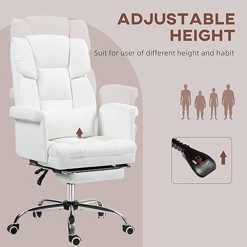 Miniatura 7 de HOMCOM Silla de oficina ejecutiva con reposapiés y soporte lumbar, silla ergonómica de escritorio de oficina de piel sintética, silla reclinable y