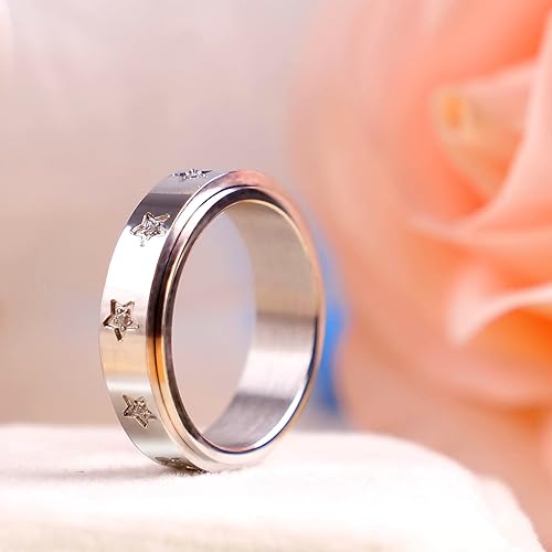 Miniatura 5 de Fidget Ring Spinner Ring Cubic Zirconia Anxiety Ring for Women Men Wedding Promise Silver Ring Size 6-11