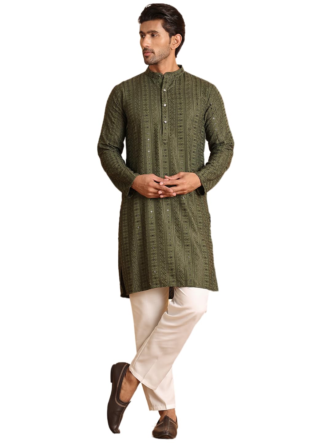 Embroidered Straight Kurta Set For Men-image-19