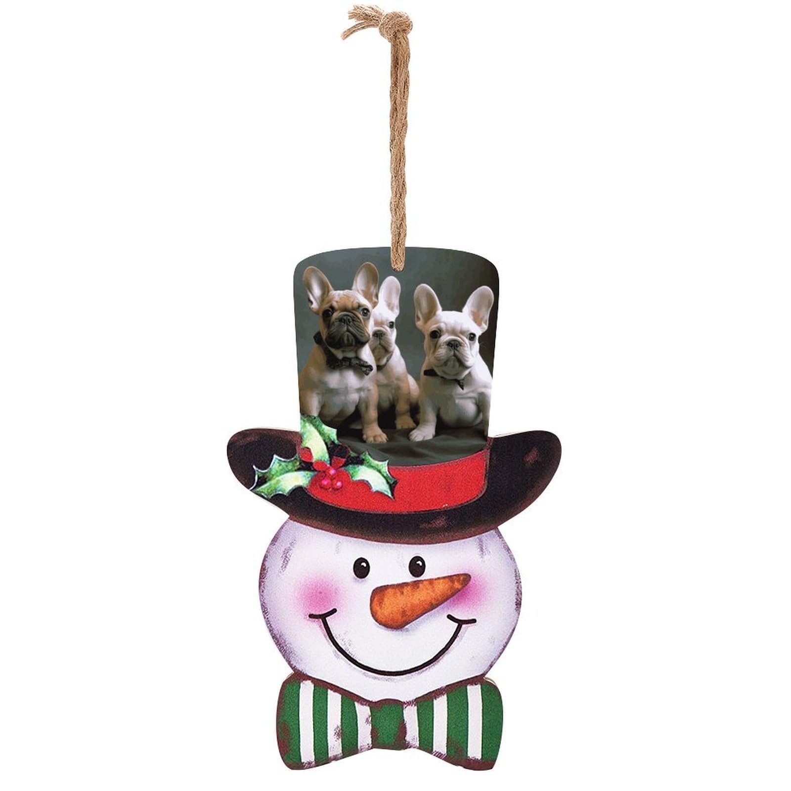French Bulldog Puppies Snowman Decor Christmas Snowmans Hanging Decors Wooden Exquisite Holiday Decoration Sign for Home Window Wall Farmhouse Indoor Outdoo