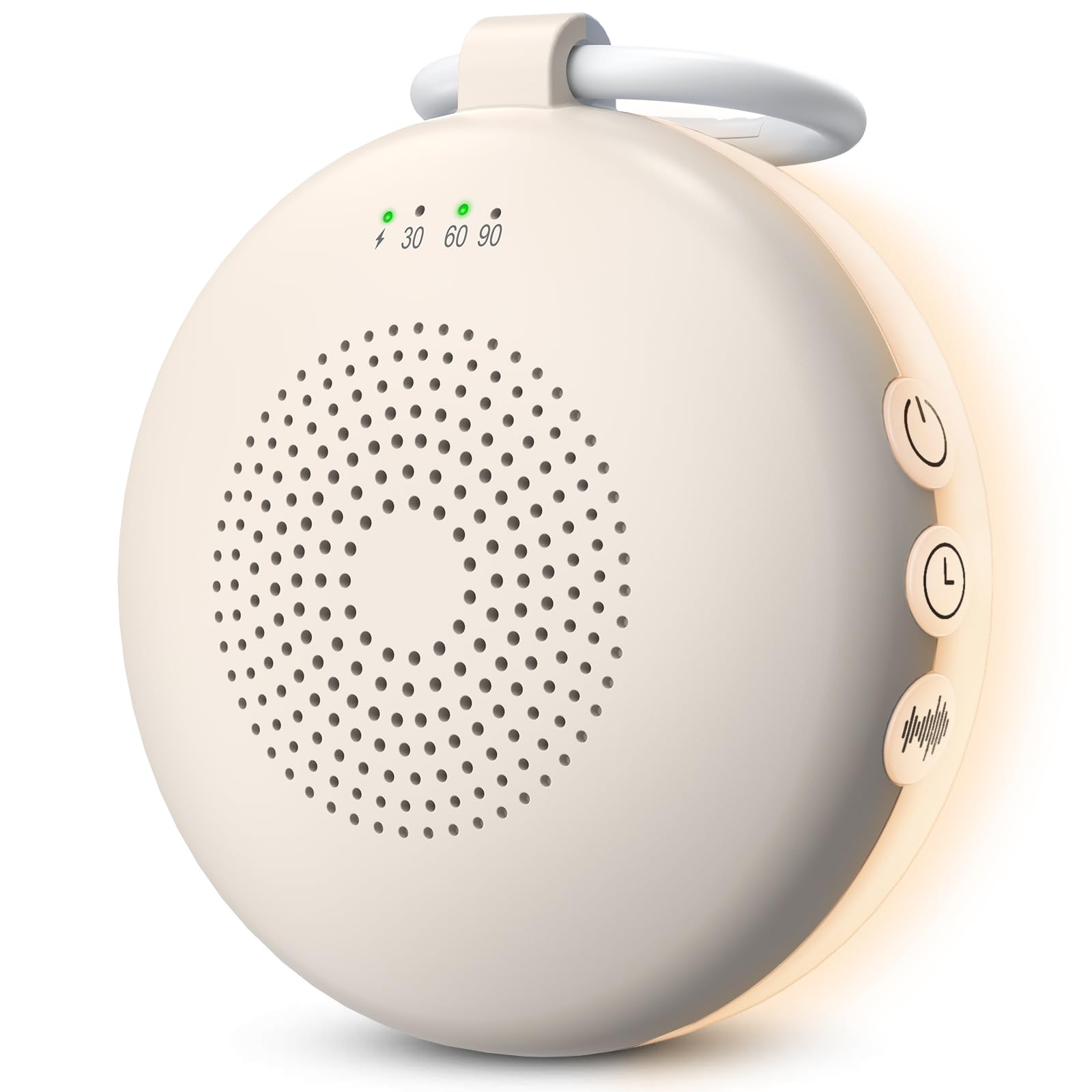eSynic Weißes rauschen Baby Einschlafhilfe Baby & Erwachsene Tragbare White Noise Machine mit Nachtlicht Mini Sound Machine 12 Beruhigende Geräusche Timer & Akku für Schlafzimmer & Reise Hellbeige