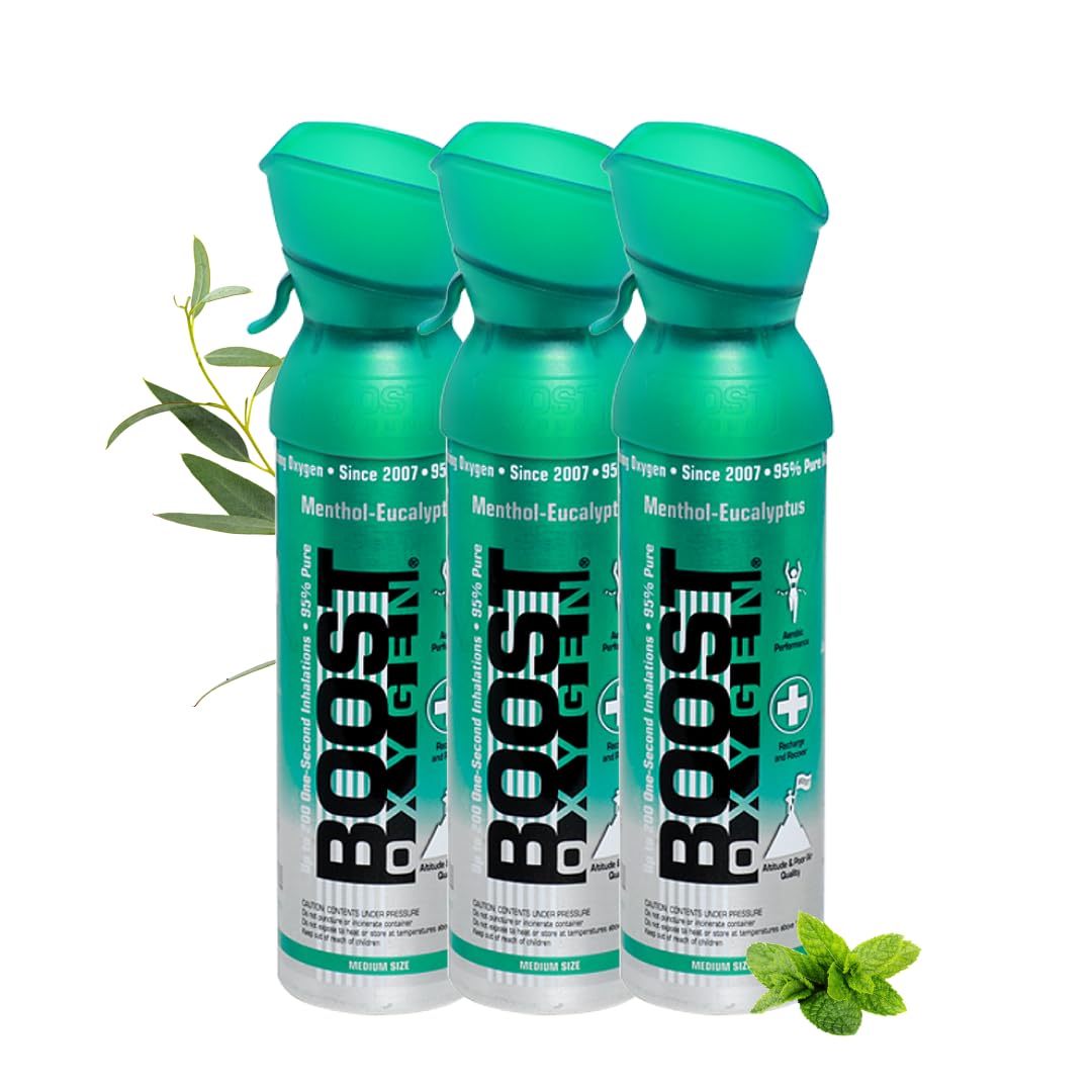 Boost Oxygen Eucalipto 5L (3 Pack) | Bomboletta di Ossigeno Puro al 95% Portatile per Recupero, Concentrazione e Energia