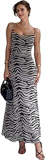 Women's Sexy Sleeveless Tulle Leopard Print Maxi Dress - Elegant Spaghetti Strap Backless Party Dress - Buy now