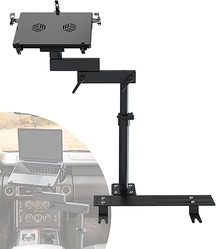 Soporte para portátil de automóvil con 2 ventiladores de refrigeración, soporte ajustable para computadora de vehículo sin taladros para camiones,