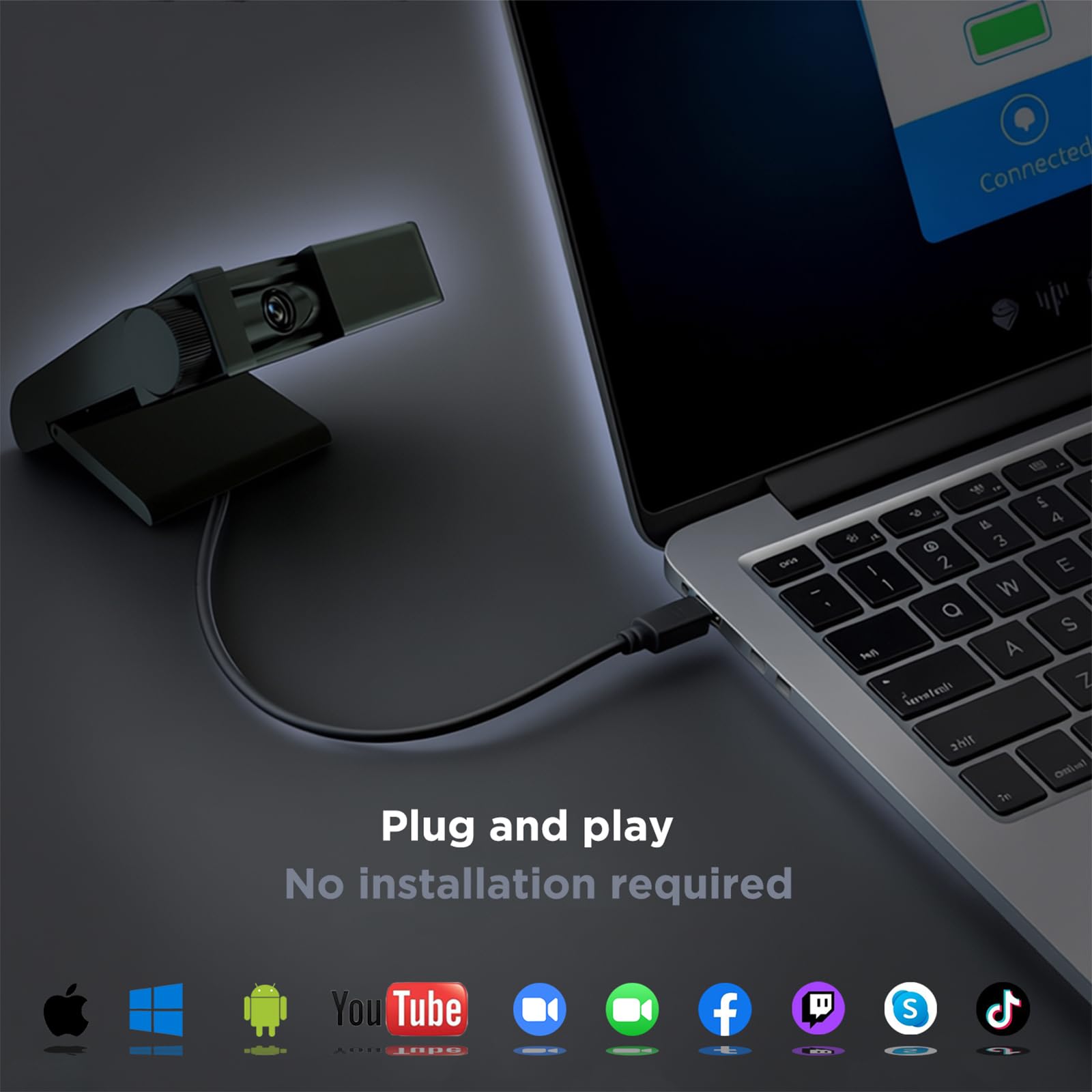 Webcam 4K per PC, webcam con microfono, copertura privacy, plug and play, autofocus, zoom 10x, fotocamera USB ultra compatta, adatta per computer portatili/desktop/zoom/team (4K)