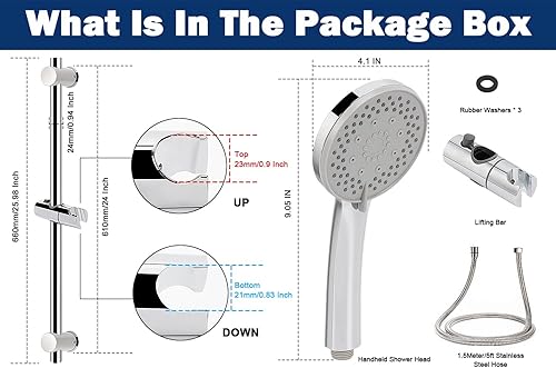 Miniatura 8 de NearMoon - Cabezal de ducha de mano de alta presión de 5 ajustes, cabezal de ducha de mano multifunción con soporte de ángulo ajustable (con