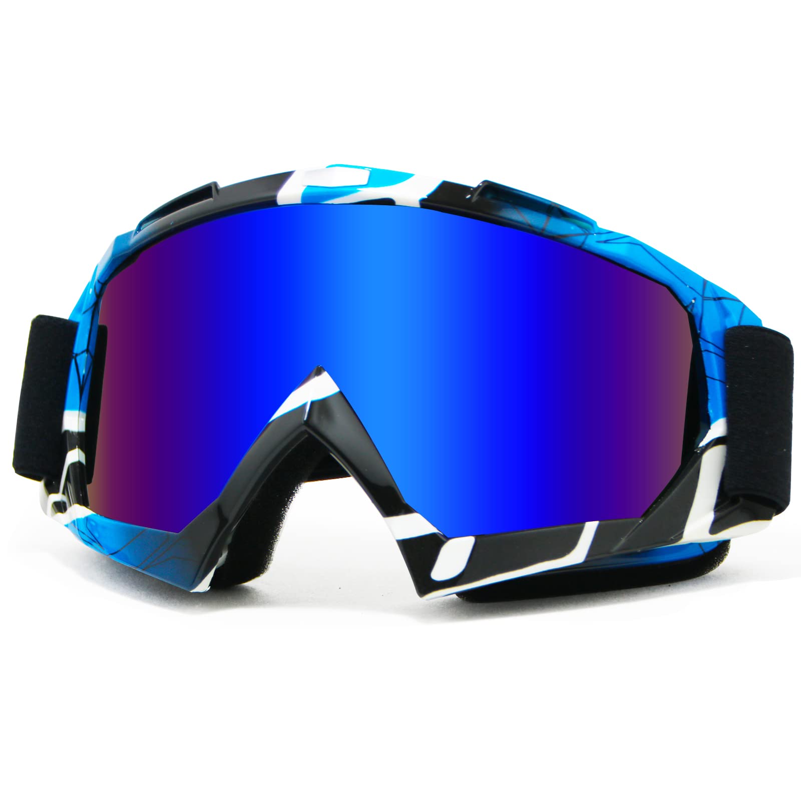 Lunettes de moto UV400 OTG pour homme, motocross, équitation, casque MX de course tout-terrain, lunettes de course à quatre roues pour adultes, femmes, jeunes enfants (monture bleue, noire +