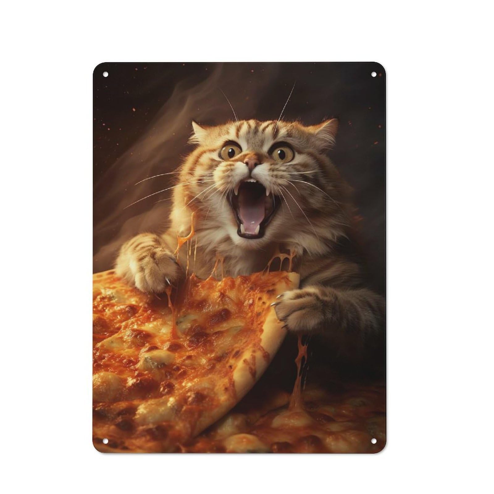 Junmoney Style-4 Kitten Pizza Cafe Metal Sign 40X30cm, Vintage Restaurant Wall Art For Tea Room, Shop Wall Or Breakfast Area