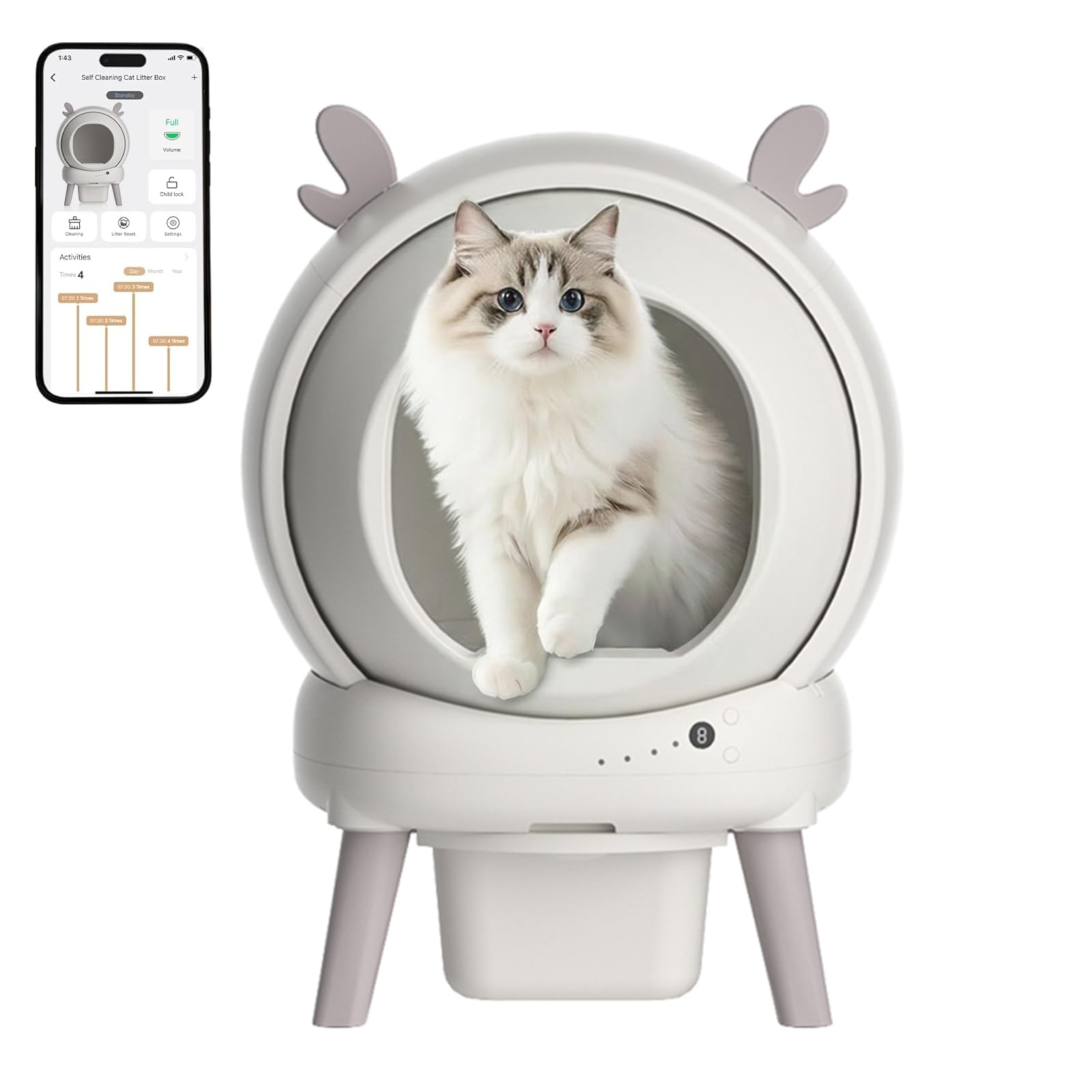 Garvee Arenero Gatos Autolimpiable con Desodorización Iónica, Caja de Arena Automática de 65L para Varios Gatos, Control Inteligente por App, Sensores de Seguridad y Bajo Ruido, Enchufe Europeo, ABS