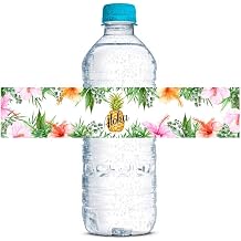 Watercolor Pineapple Aloha Themed Luau Party Waterproof Water Bottle Sticker Wrappers, 20 1.75" x 8.5" Wrap Around Labels by AmandaCreation