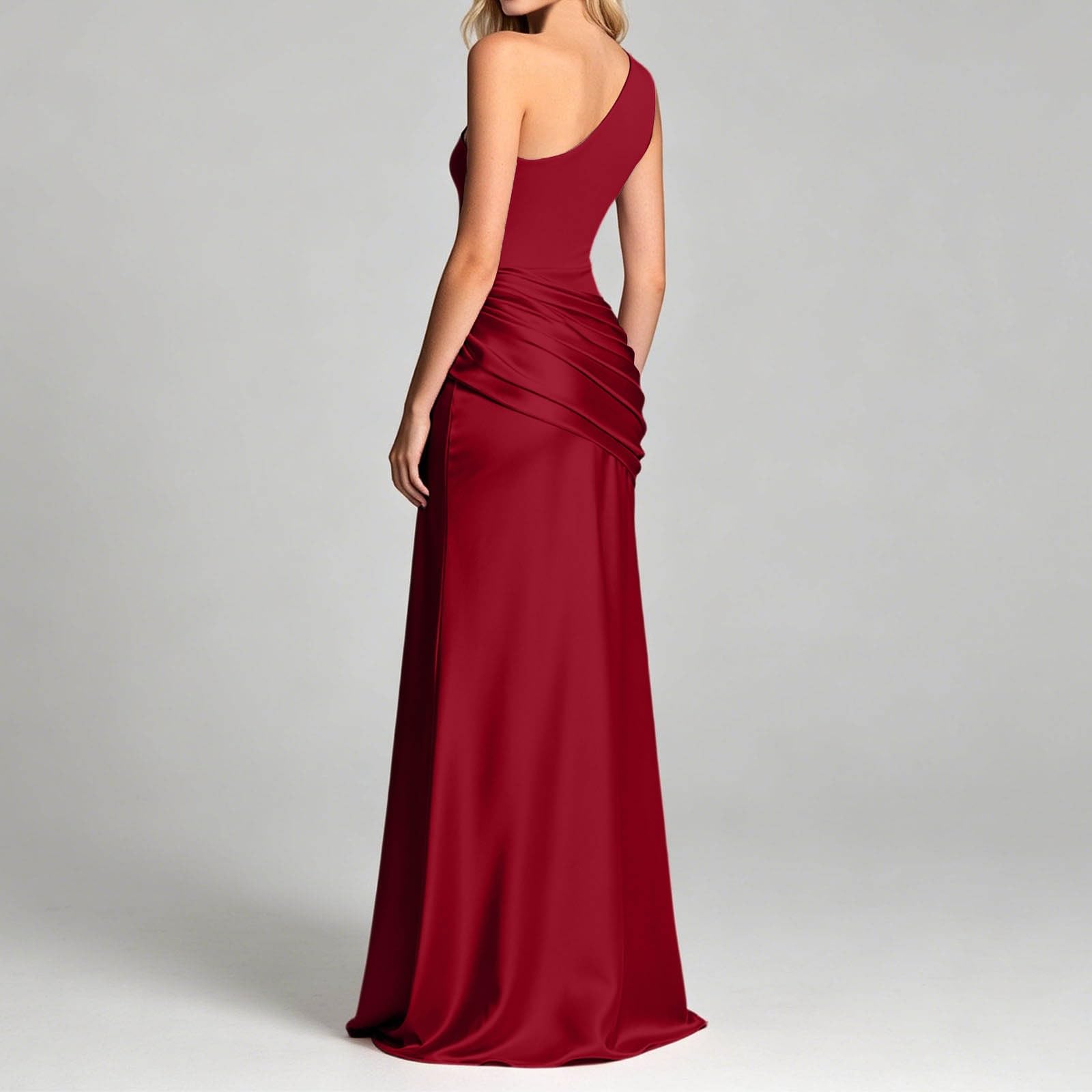 Robe de Soirée Femme Longue Satin Robe de Bal de Promo Asymétrique Chic et Elegante Maxi Dress Sans Manches Robes Demoiselle D'honneur Taille Haute Cocktail Festive Dress pour Ceremonie Mariage Fête