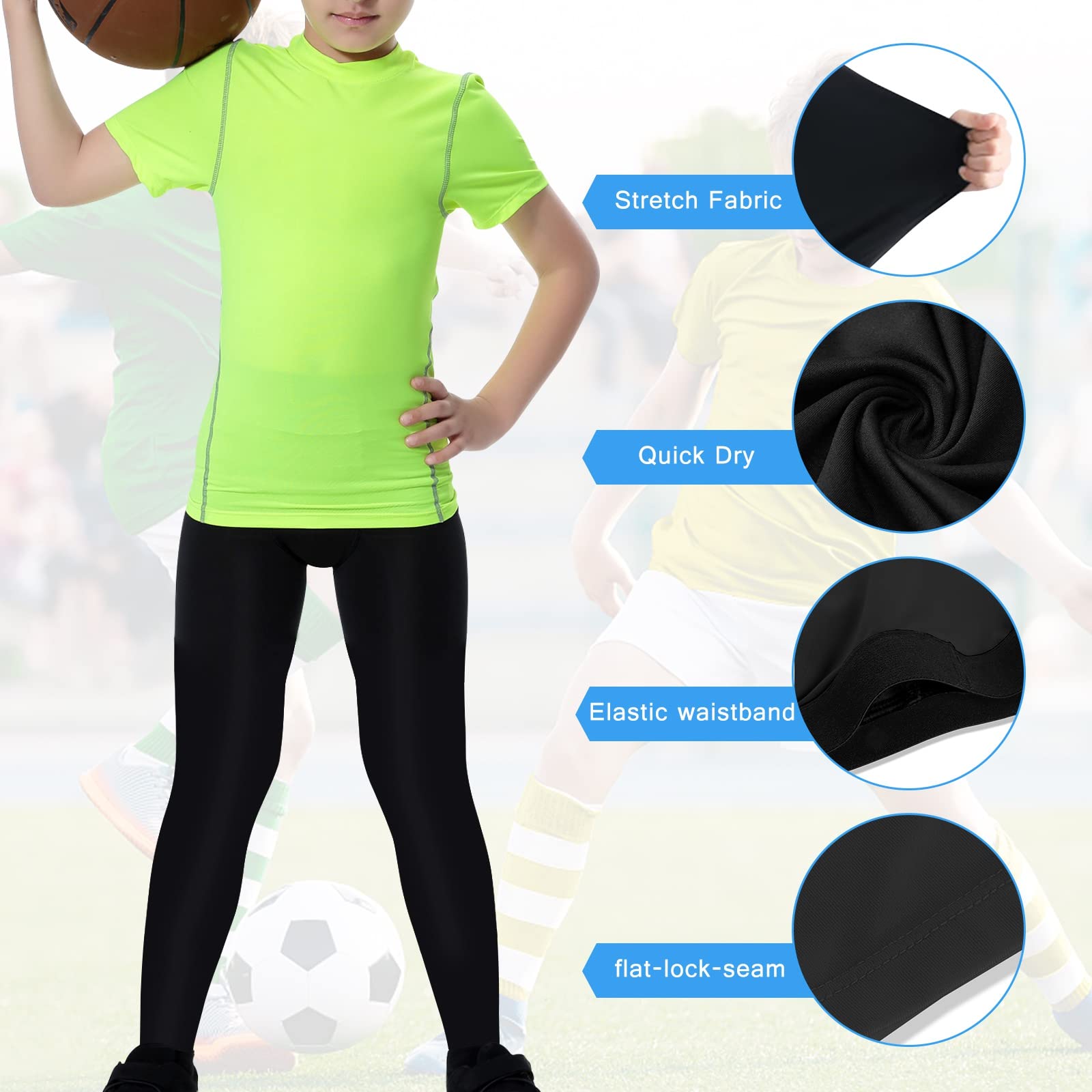 2-Pack Garçons Pantalons de Compression Leggings Collants Enfants Jeunes Sports sous-vêtements sous-vêtements sous-vêtements Équipement Sportif