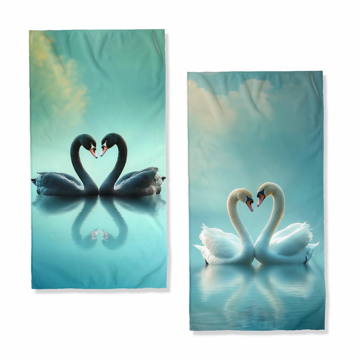 JLSTK Black Swan White Swan Hand Towels Highly Absorbent Couple Love Swan Lake Bathroom Kitchen Towels Set of 2 Lightweight Breathable Face Towels for