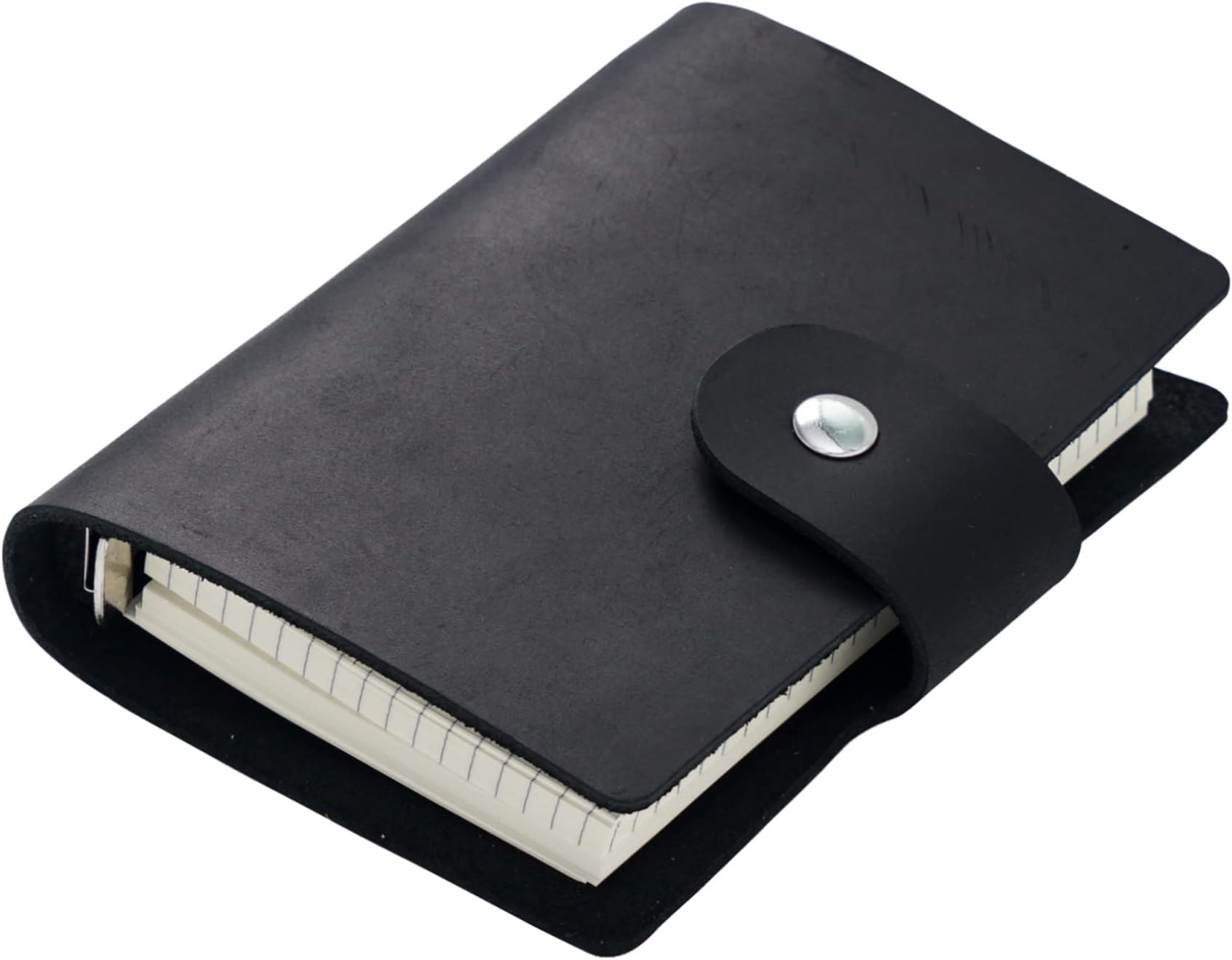 Genuine Leather A8 Size Ring Planner Cowhide 5-hole Rings Mini Notebook with 15 MM silver Rings Retro Organizer Diary Notepad (Black)