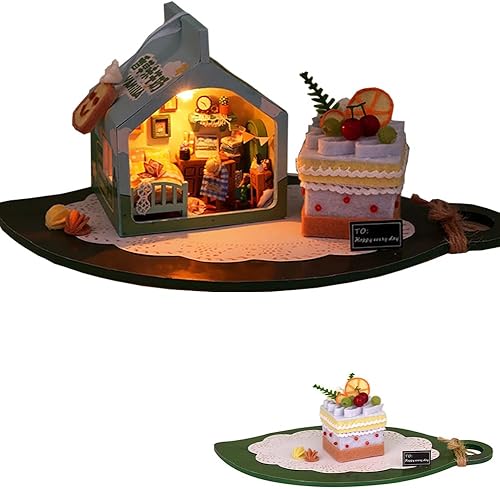 Kit de casa de muñecas en miniatura y muebles, mini casa de muñecas de madera 3D con LED, cartón de leche hecho a mano, modelo de casa para San
