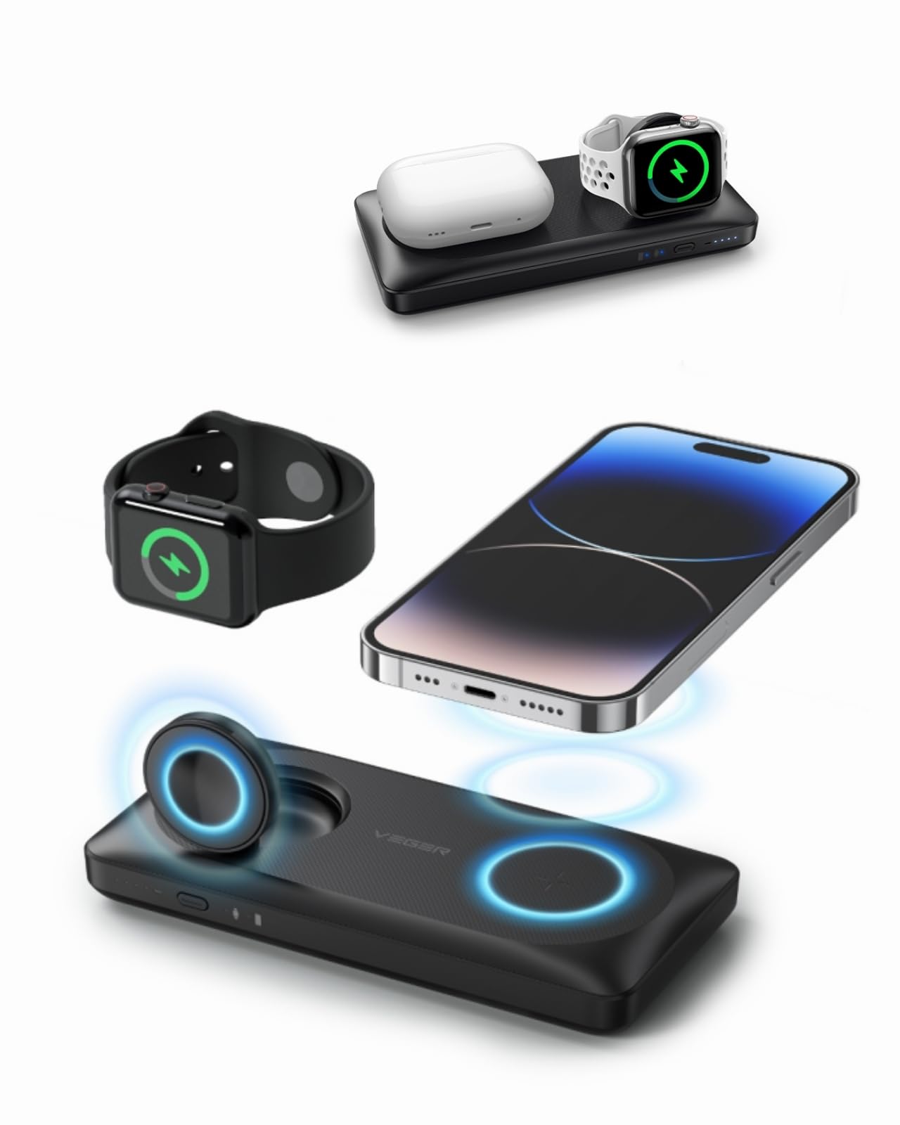 VEGER Magnetic Wireless Power Bank for Apple Watch Charger,3 in 1 Portabl Power bank 10000mAh for iWatch, PD22.5W Fast Charging Compatible for iPhone 14/13/12 Series, Apple Watch Ultra/8/7/6/5/4/3/2