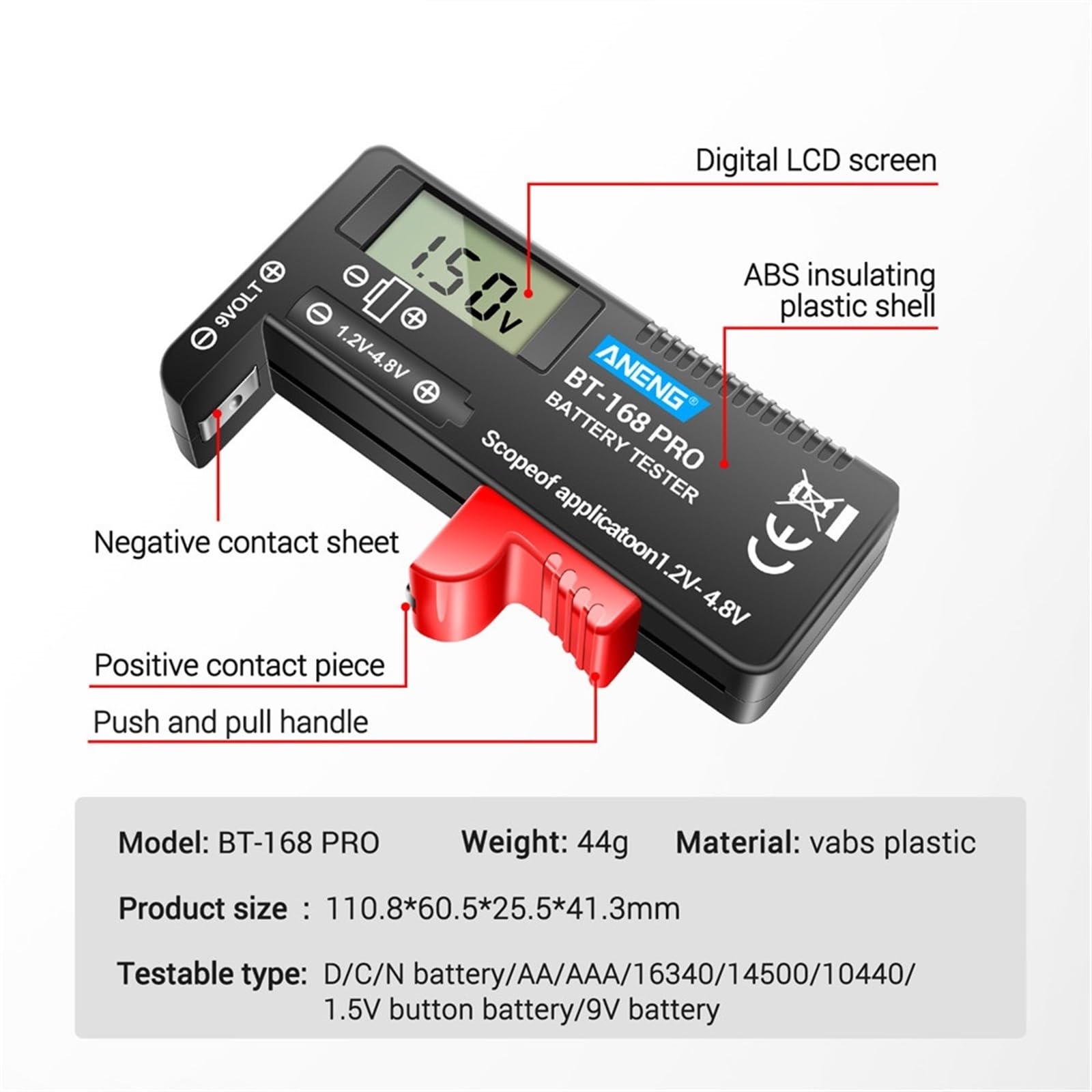 BT-168 POR Tester di capacità della batteria al litio digitale Analizzatore di carico a scacchi Display di controllo Test universale for pile a bottone AAA AA