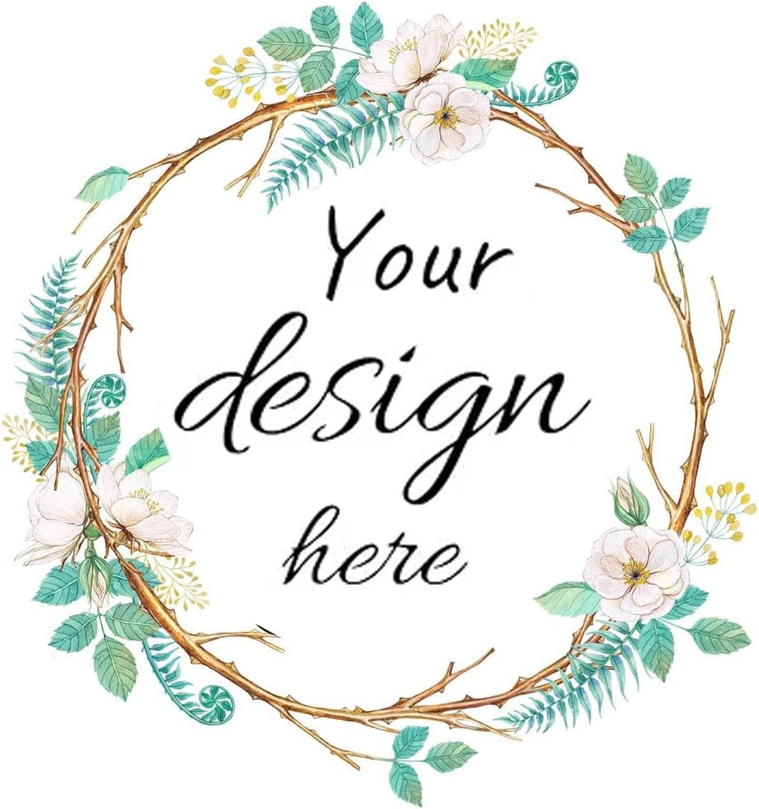 Custom Logo Stickers - Design Your Own Personalized Labels with Text, Image, & Photo - Waterproof, UV Protected, Fade & Heat Cold Resistant - Pack of 100 (Wreath 9, 63mm)