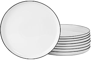 Gibson Home Oslo 8-Piece White and Black Porcelain Dinner Plate Set
