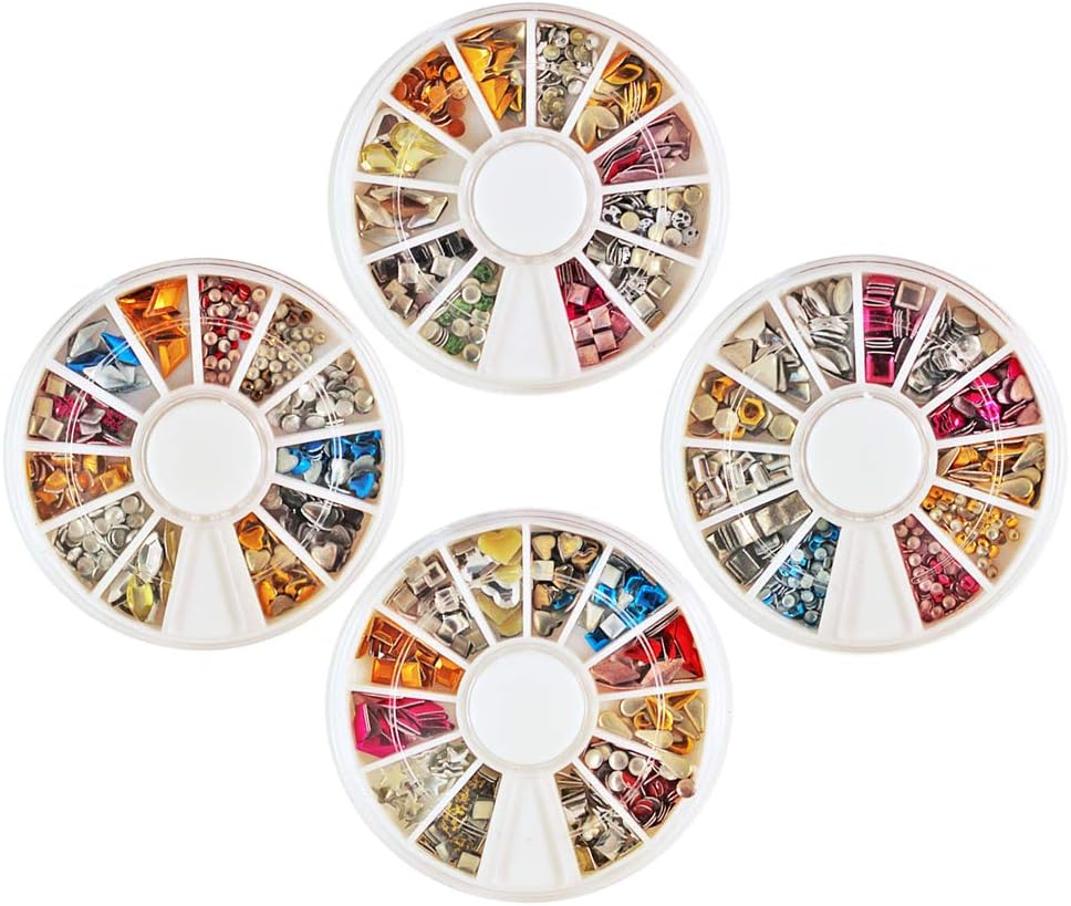 Winstonia3D Nail Art Metallic Metal Stud Mixed Shapes Decoration Bundle Set - 48 shapes/colors Heart Star Square Round and More