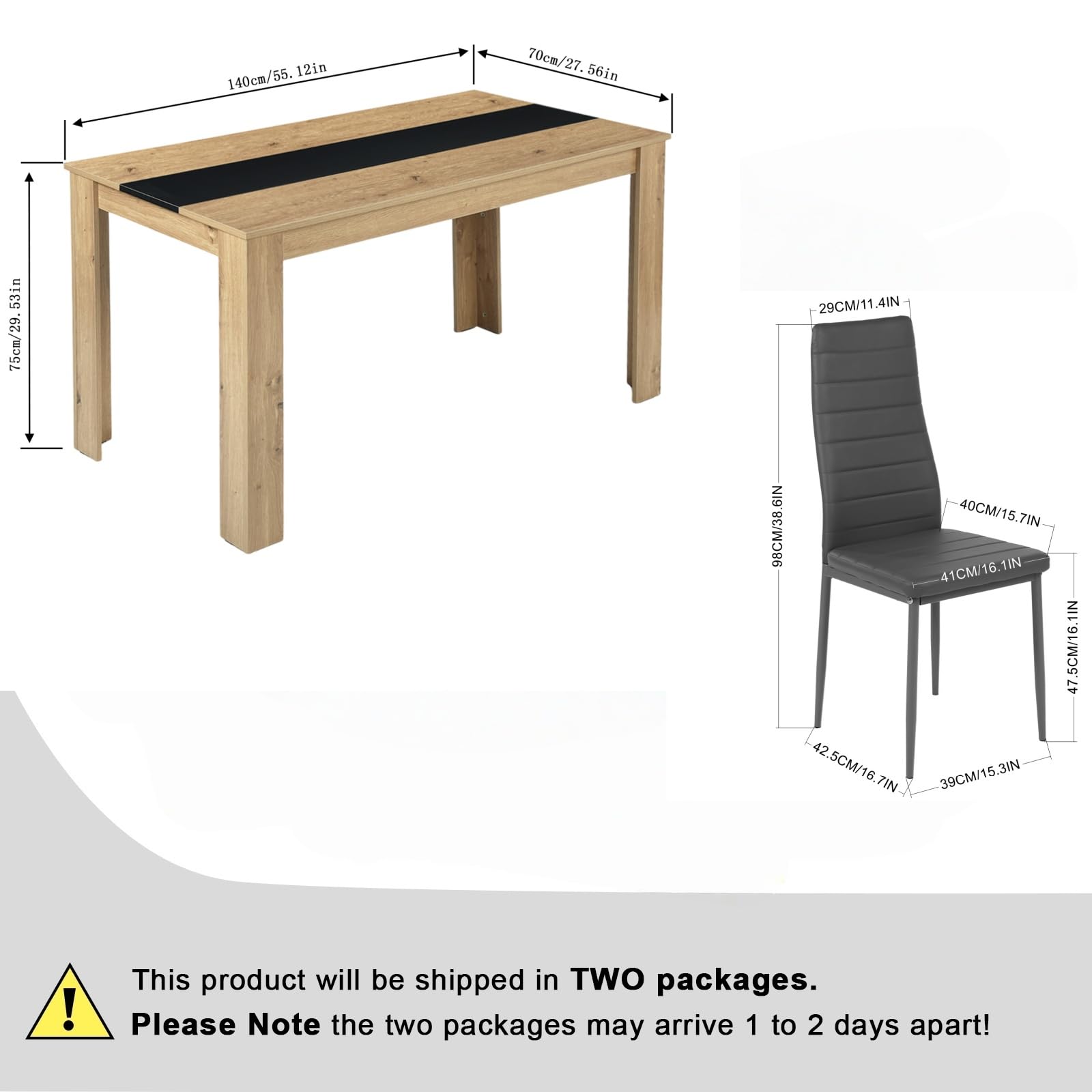 Set Tavolo e Sedie da Pranzo, 1 Tavolo e 6 Sedie, Tavolo Rettangolare: 140x70x75cm, Sedie: 40x39x98cm, adatto Sala da Pranzo, Cucina e Soggiorno