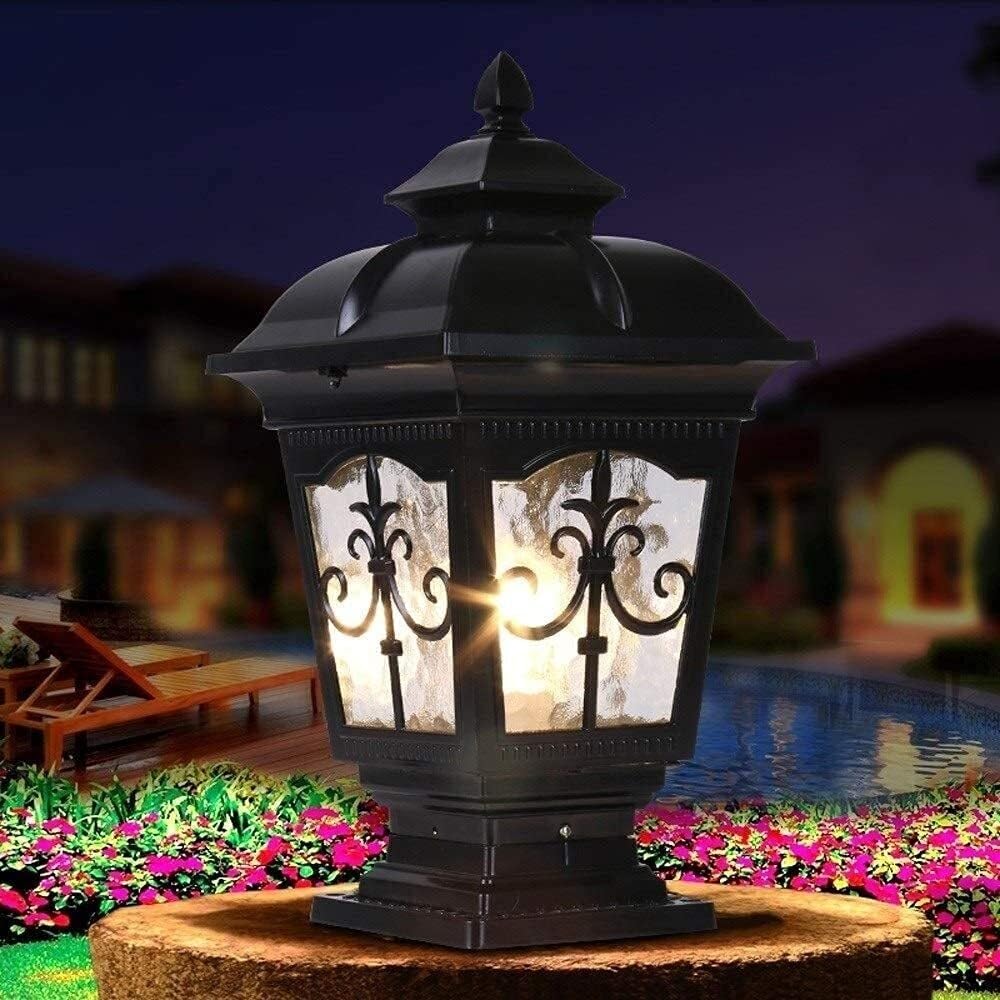 Potelet Eclairage Exterieur Lampadaire Extérieur En Verre Et Aluminium, Style Européen, Éclairage De Clôture, Lampe Cour Pour Villa, Jardin, Parc Borne Eclairage Balcon(Black)