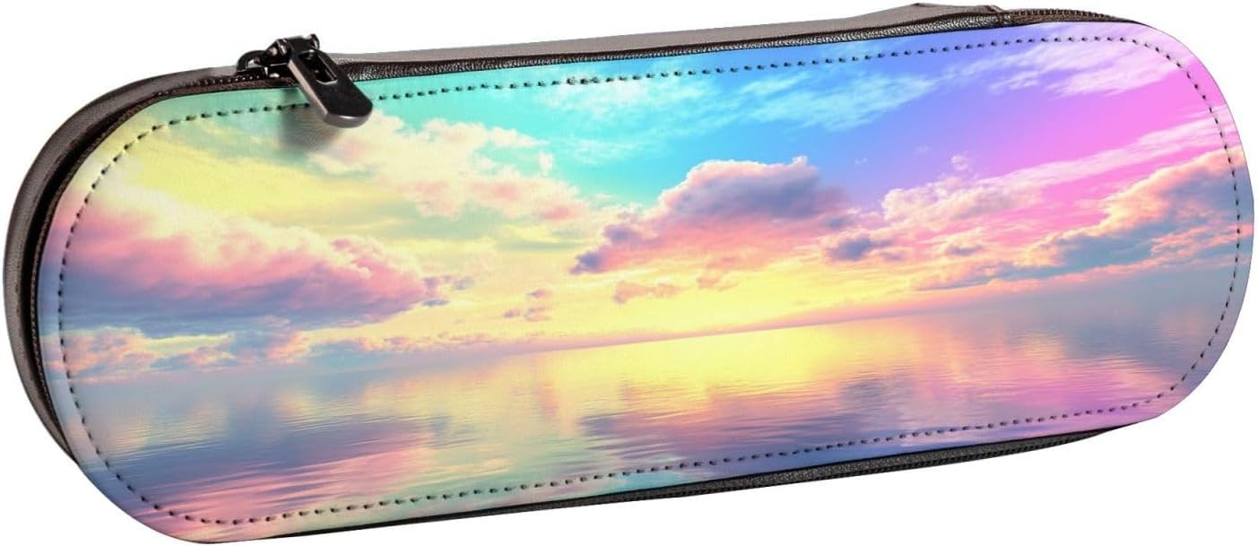 Gentle colorful sky Leather Multi Slot Pen Storage Case