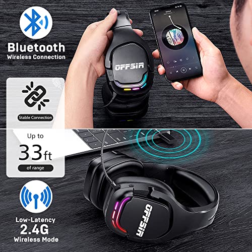 Offsir Wireless Gaming Headset With Microphone For Pc Ps5 Ps4, Bluetooth Gaming Headset 2.4G Usb Wireless Headphones With Rgb Lights & 50Mm Speakers For Playstation Mac Computer Laptop #TOP1