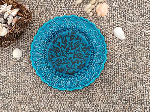 Ayennur Turkish Decorative Plate 9.85"(25Cm) Handmade Ceramic Ornament For Home&Office Wall Hanging Decor (Blue) #TOP3