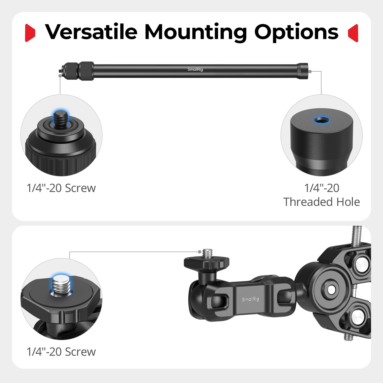 SMALLRIG Zestaw Montażowy Motocykla Do Insta360 X5/X4/X3/X2, Niewidoczny Kij Do Selfie Na Kierownicę Roweru Z Podwójnymi Głowami Kulowymi I Super Clamps, Adapter Do GoPro I Do DJI OSMO 360-5459
