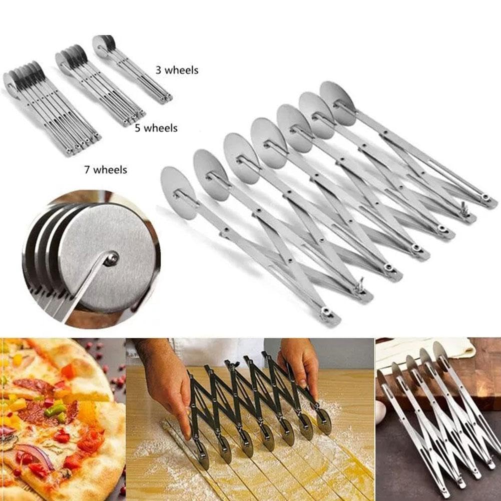 Taglierina A Fisarmonica, Regolabile Tagliapasta A Griglia In Acciaio Inox, Spaghetti Tagliapasta Multipli Taglierina Utensili da Cucina per Preparazione di Torte Pizza Pane Frittelle (3 ruote