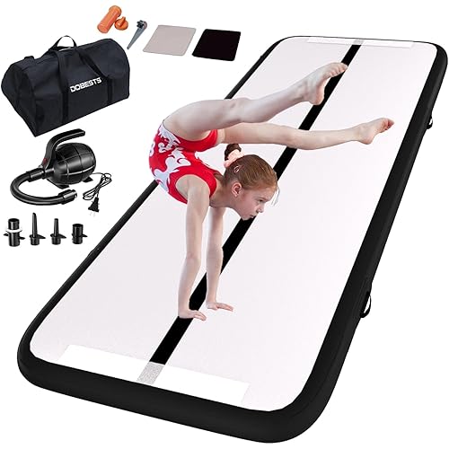 DOBESTS Inflatable Air Gymnastics Mat Tumbling Mat Tumble Track Gymnastics Training for Kids Home 6.6 feet 10 feet 13feet 16feet 20feet 4/8inch Thick for Cheerleading Dance Yoga Cheer Water With Pump