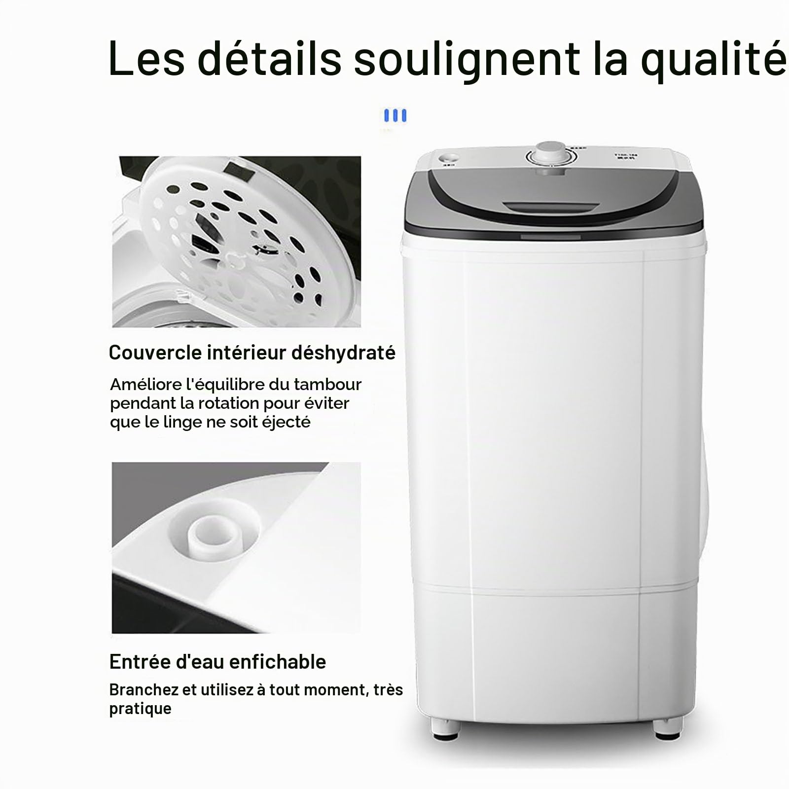 Sèche-Linge À Drainage par Gravité (10 Kg), 2800 TR/Min + Lumière Bleue 360°, Économie D'énergie - 5 Min : 0,016 KWh, Cylindre Intérieur en Acier Inoxydable + Conception De Bouton,A