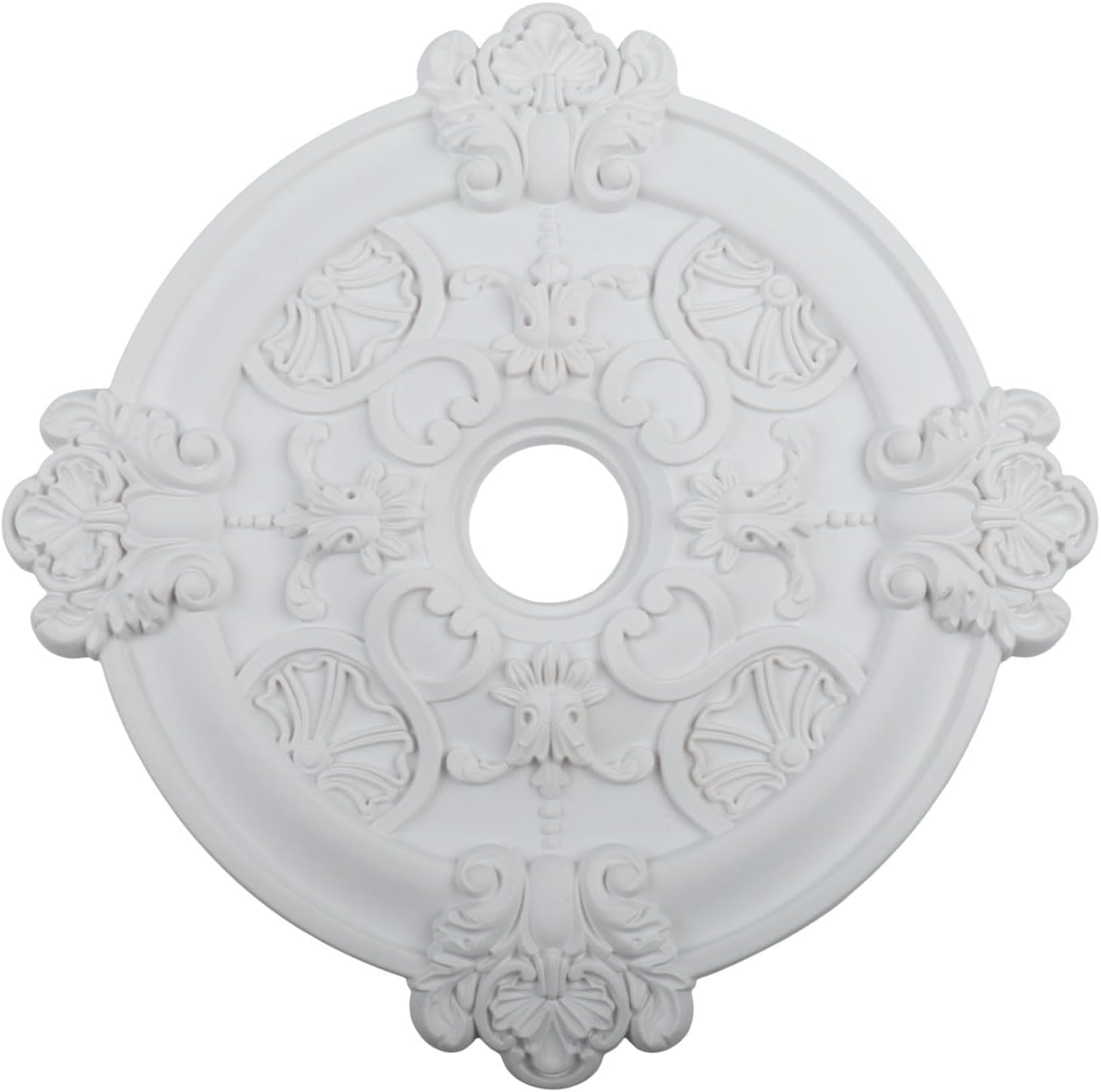 Ceiling Medallion Round PU Decorative Light Base Cover 15.35 Inch White No Drill Installation Home Decor