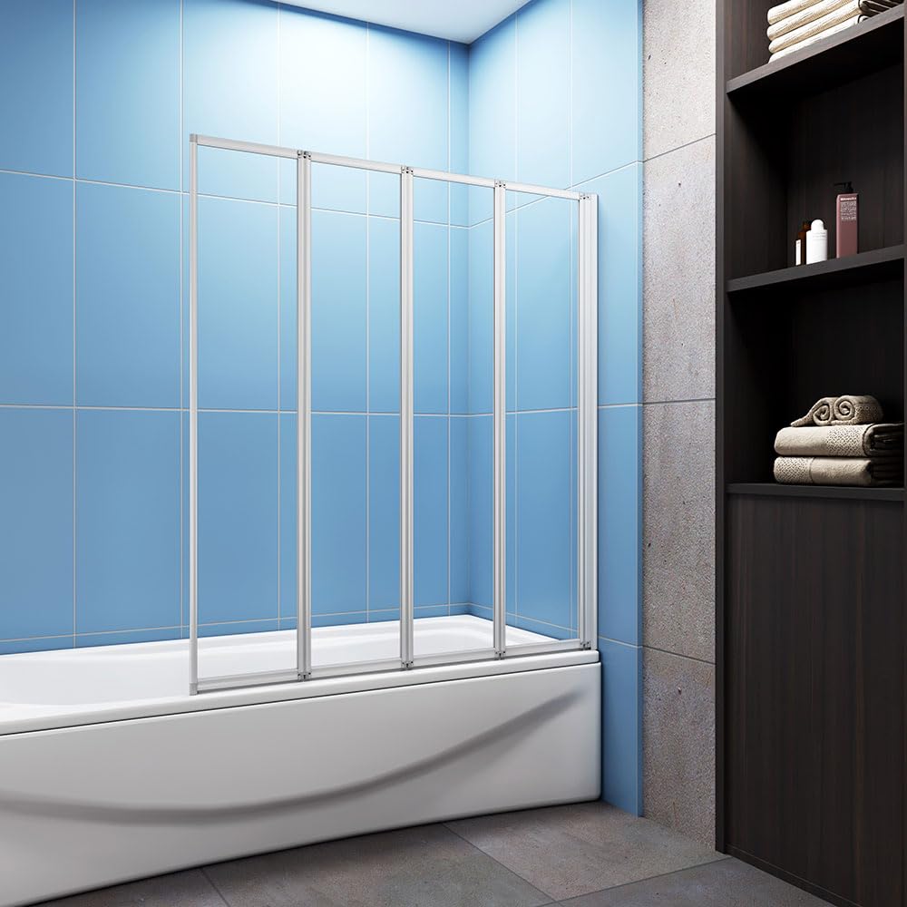 Acezanble Eletro Off White( Not Pure White/ Not Chrome) 800X1400mm 4 Fold Pivot Shower Bath Screen