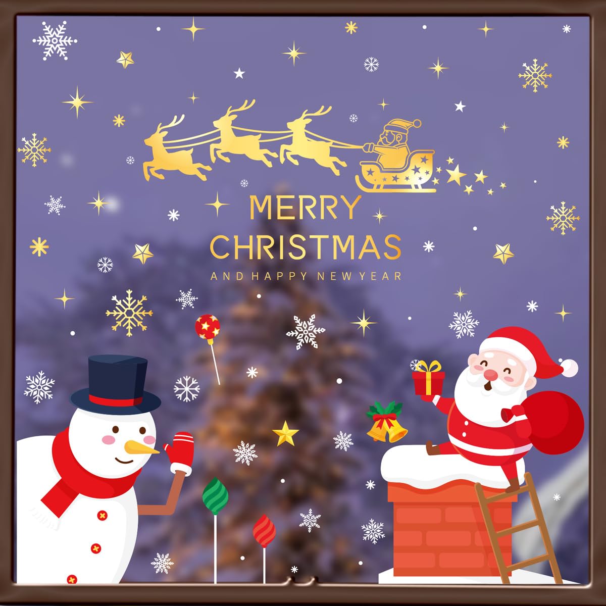 Christmas &amp; Halloween Static Window Clings Set (20x30cm &amp; 35x28cm),8-10 Designs/Pack, Removable Decals for Glass (Christmas Jolly Traditional, Polyvinyl Chloride, Large)