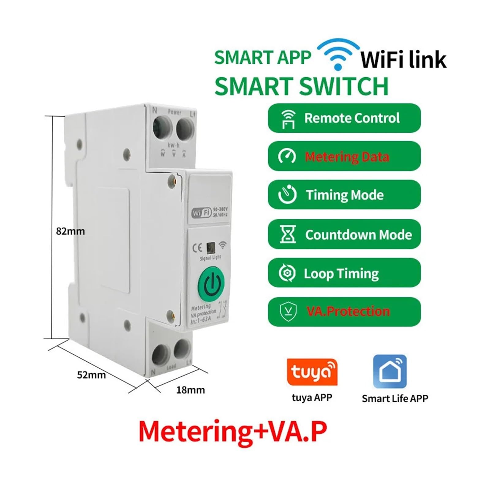 Interruttore Automatico WiFi Intelligente, Compatibile Con L'app Tuya, 63A