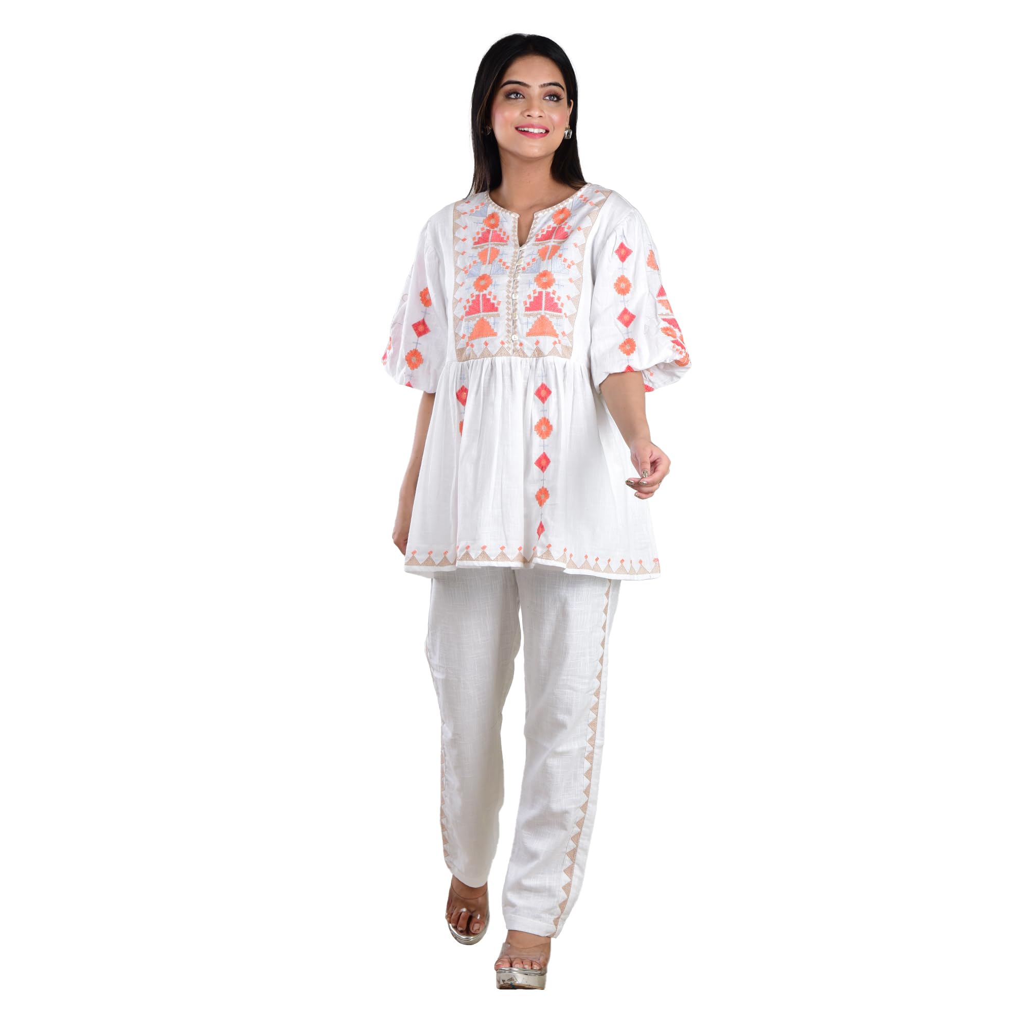 glam gear Womens Floral Printed Co-Ord Set (WHITE, X-LARGE)-picture-28