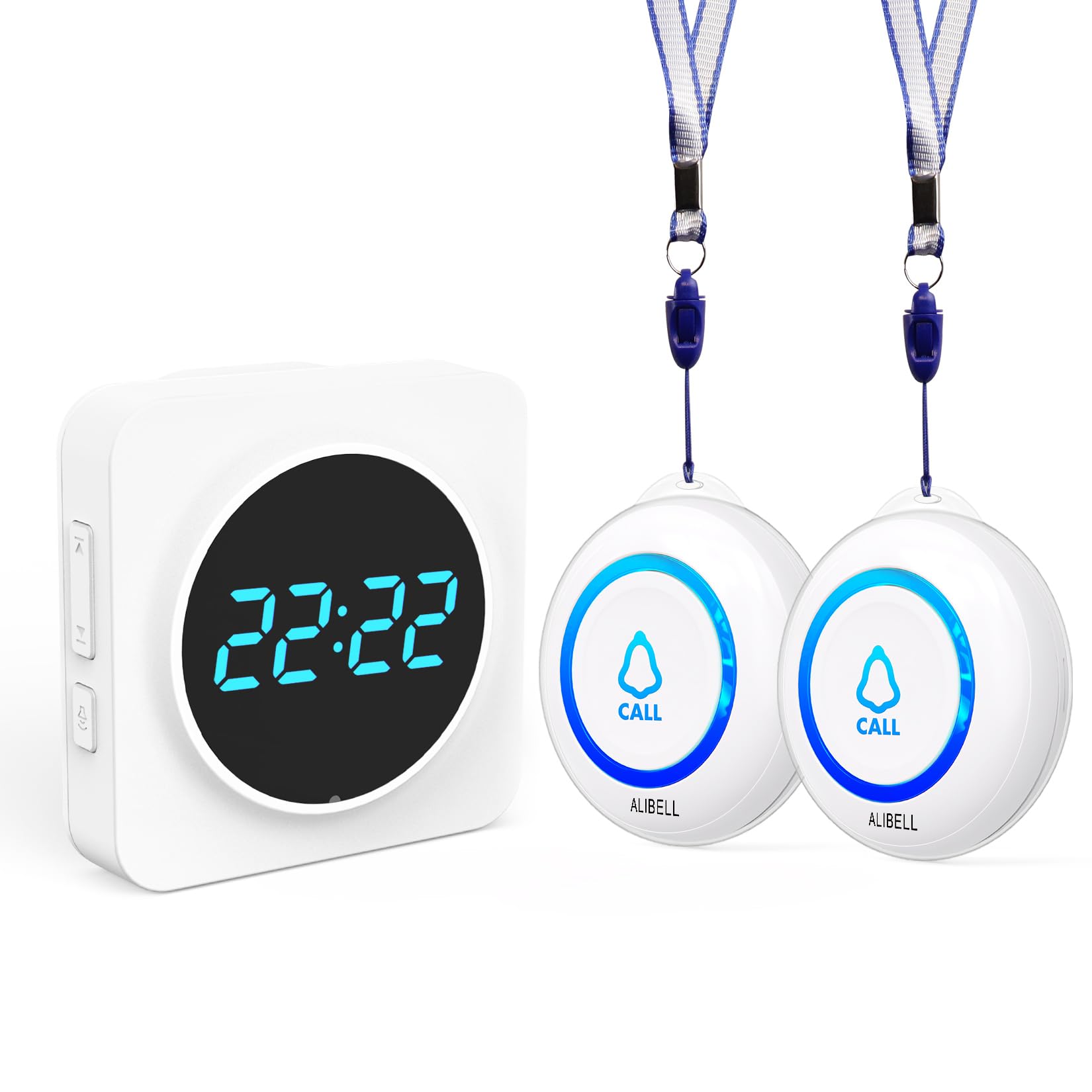 Wireless Calling System Panic Alarm for Elderly 2 Waterproof Elderly Alarm Call Buttons + 1 Receiver for Elderly Patient Kids Safety