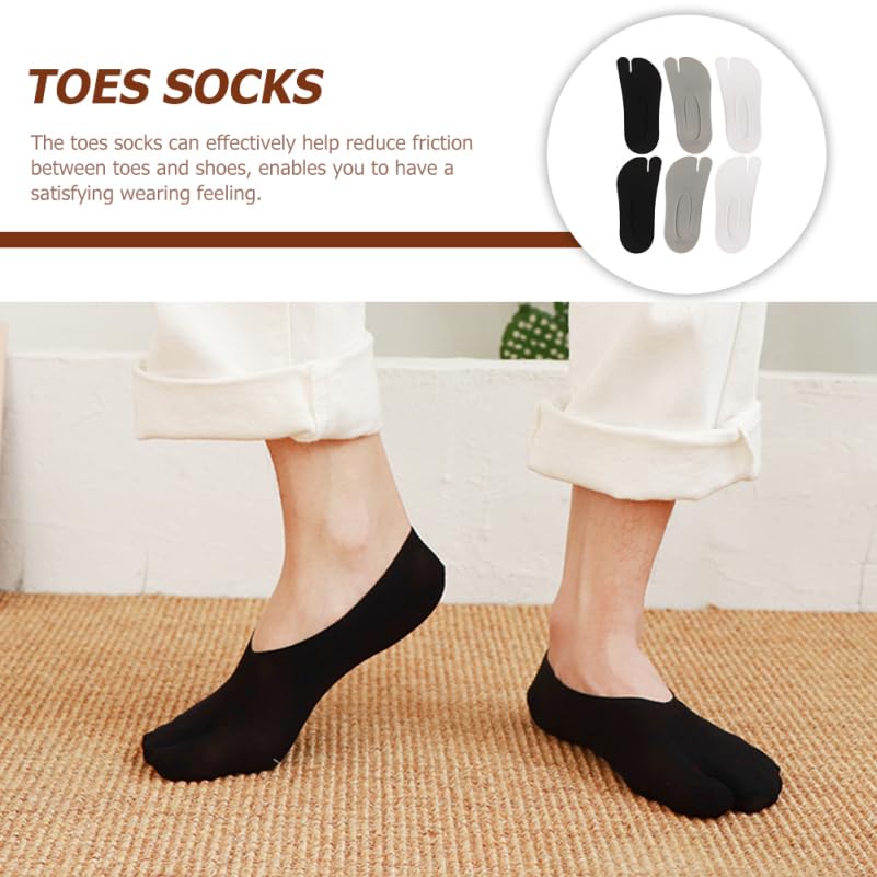 GALPADA 3 Pairs Toe Separator Socks, 2 Toe Low Cut Liner Two Finger No Show Socks for Women Men (Black, White, Gray)4