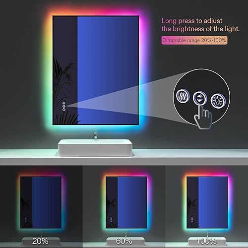 Miniatura 3 de Amorho Espejo de baño LED con retroiluminación RGB, 28 x 36 pulgadas, espejo de tocador iluminado que cambia de color para pared, control táctil,