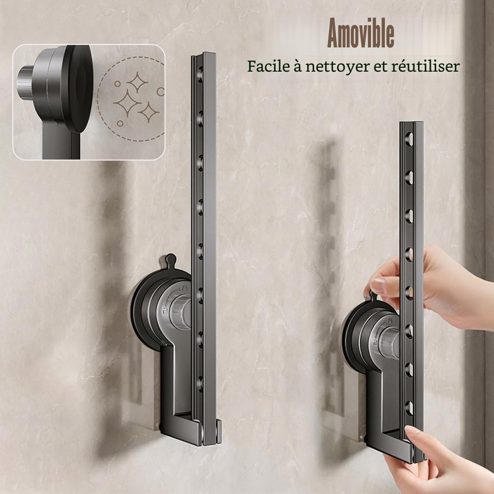 MiOYOOW Étendoir Mural Pliable, Séchoir à Linge à 90°, Porte-Vêtements Portable en Alliage d'aluminium avec Ventouse sans Perforation pour Buanderie, Salle De Bain, Chambre à Coucher