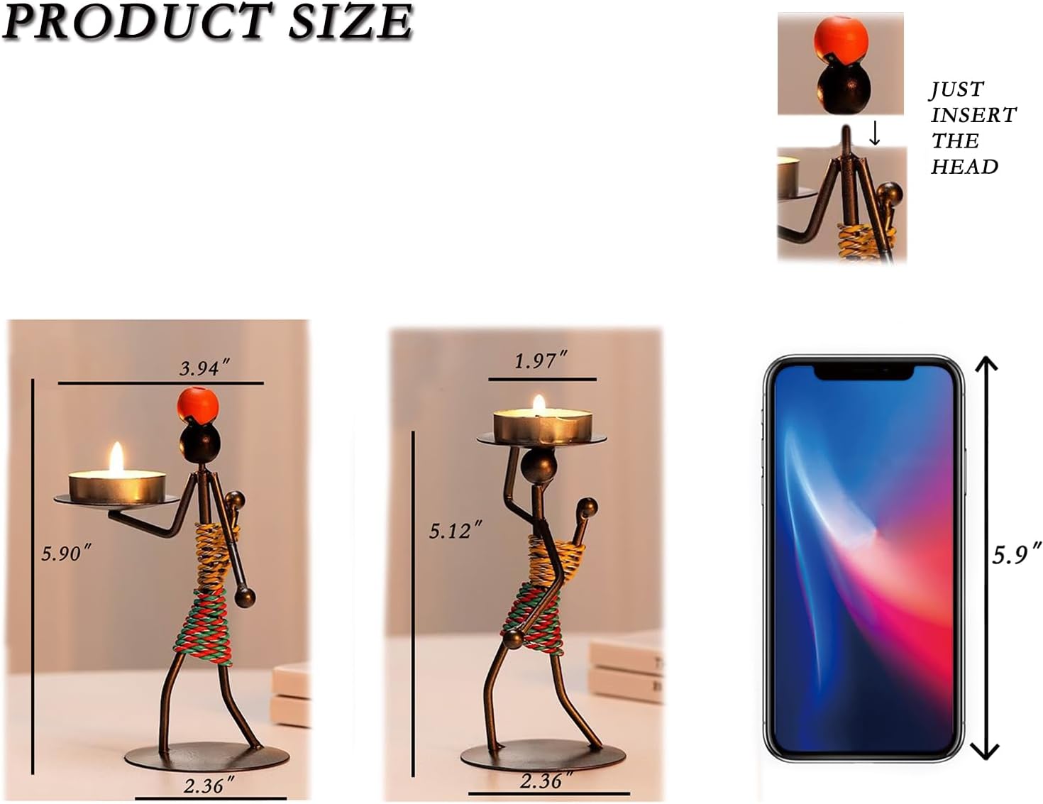 African Lady Figurine Tealight Candle Holder, Tabletop Candle Scape, Retro Iron Candle Stands Decor(2Pcs)