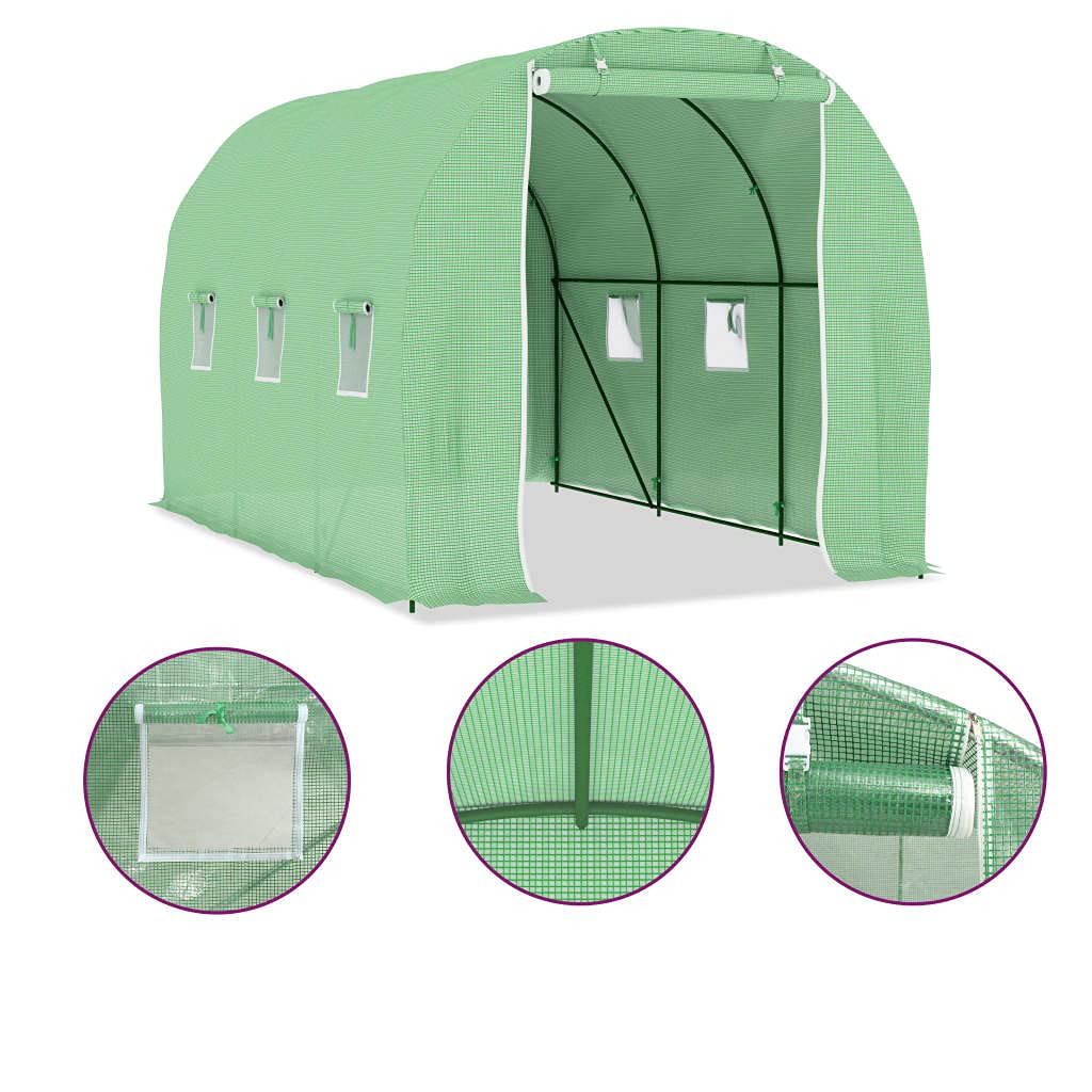 Serre Tunnel 6,86 m² 3,43x2x2 m Abri de Jardin avec Cadre en Acier galvanisé, Tissu maillé PE 140 g/m², fenêtres Ventilation, Porte Large, idéal pour Culture, Plantation