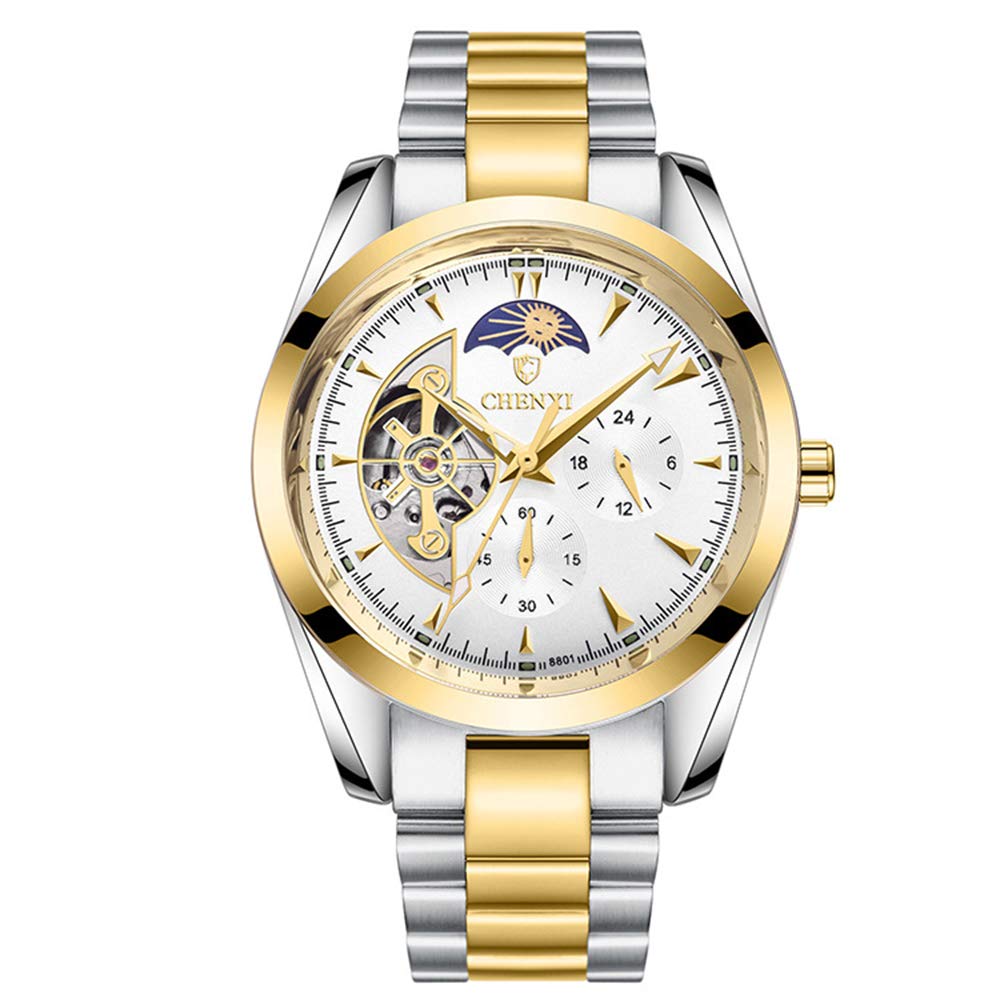 MASTOP Herren-Armbanduhr, automatisch, mechanisch, Edelstahl, Tourbillon, Mondphase, wasserdicht, klassisch, analog