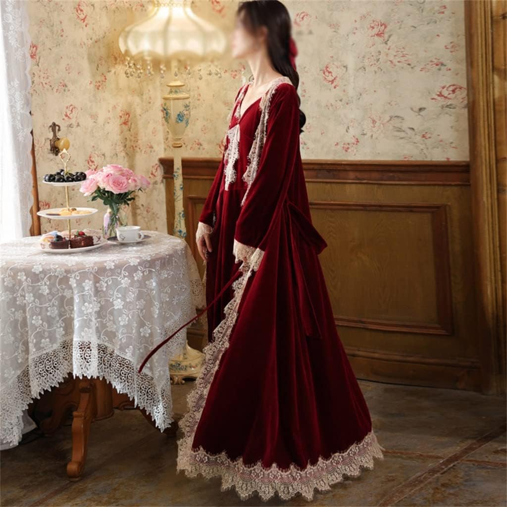 Women's Velvet Pajamas Two-piece Autumn And Winter Warm Robe Set Sexy Lace V-neck Pajamas