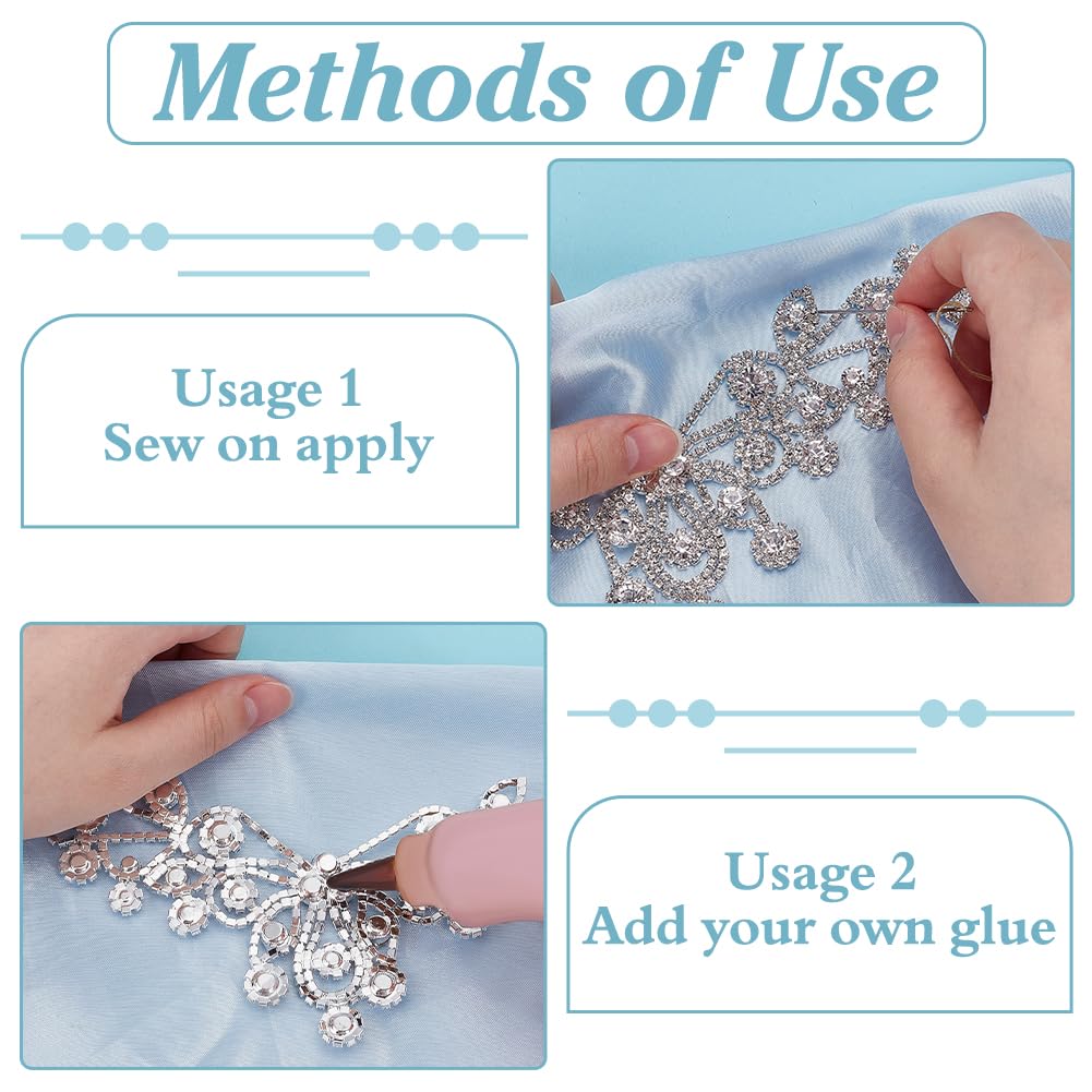 FINGERINSPIRE V-Neck Neckline Crystal Applique Patches 23x12.5cm Sew on Long Silver Back Crystal Glass Rhinestone Patches Decorative Wedding Bridal Collar Decoration for DIY Crafts Clothes Decoration - Image 3