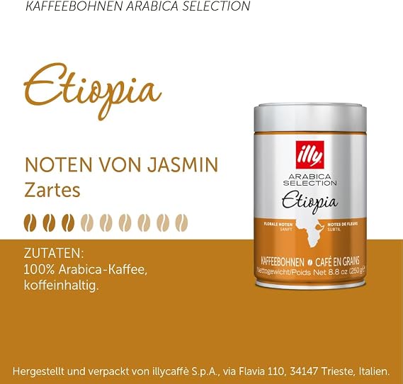 illy Coffee Beans, Arabica Coffee Beans Selection, Ethiopia, 250 g (Pack of 2)