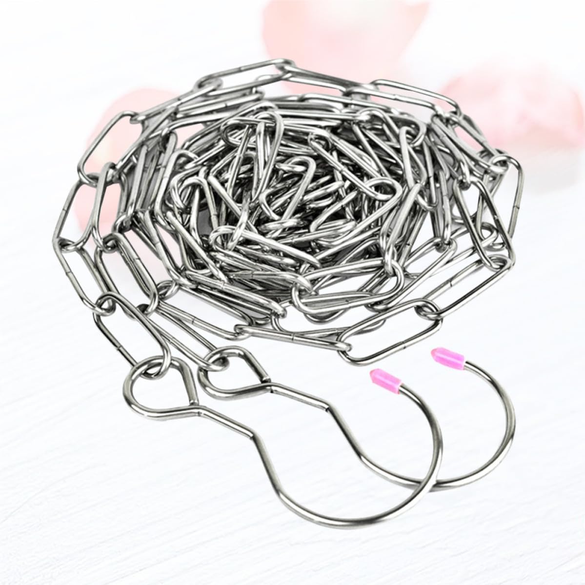 Portable Hanging Clothesline Stainless Steel Clothes Drying Chain with Hooks on Both Ends, 78.74 Inches Long Windproof for Home and Outdoor Activities