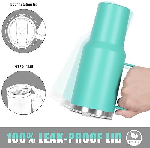 Miniatura 4 de Vaso de 40 onzas con asa y pajilla, taza aislada al vacío de doble pared de acero inoxidable, taza de café de viaje de 40 onzas a granel con funda